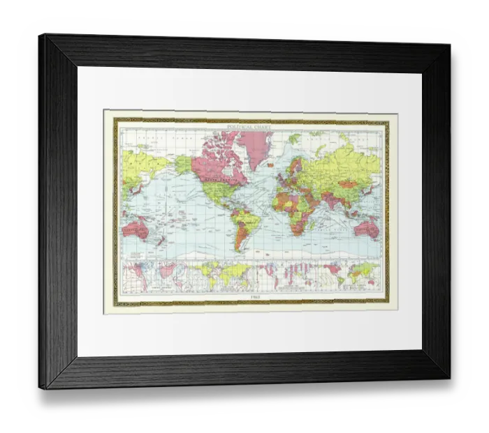 Framed Print : Old Map of the World 1963 Framed Print : Old Map of the World 1963