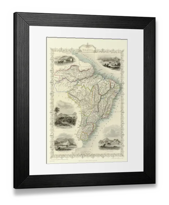 Framed Print : Old Map of Brazil 1851 by John Tallis