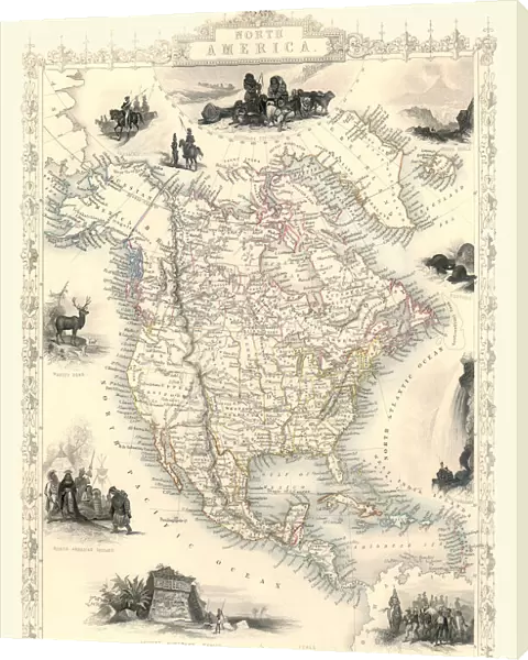 Old Map of North America 1851 by John Tallis