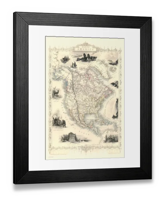 Framed Print : Old Map of North America 1851 by John Tallis Framed Print : Old Map of North America 1851 by John Tallis