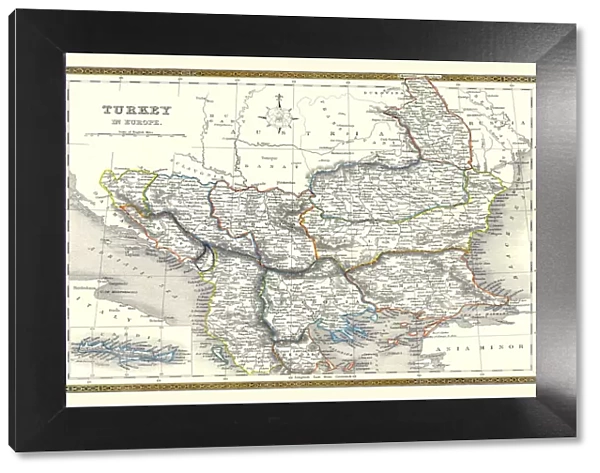 Old Map of Turkey in Europe 1852 by Henry George Collins