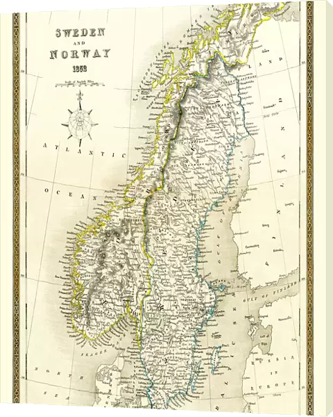 Old Map of Sweden and Norway 1852 by Henry George Collins