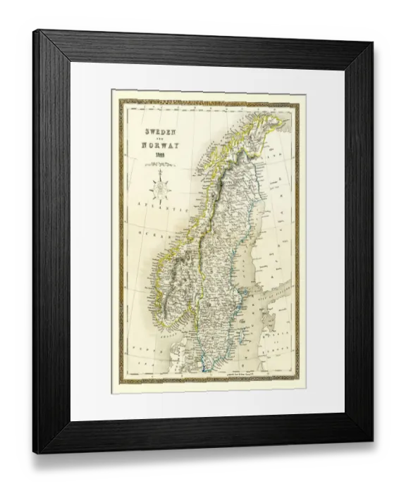 Framed Print : Old Map of Sweden and Norway 1852 by Henry George Collins Framed Print : Old Map of Sweden and Norway 1852 by Henry George Collins