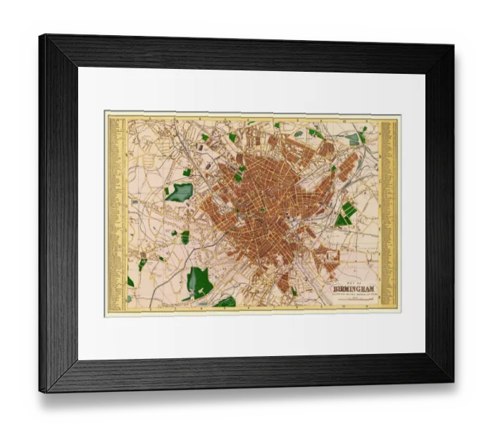 Framed Print : Old Map of Birmingham 1883
