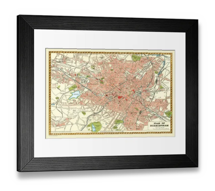 Framed Print : Old Map of Birmingham 1893 from the Comprehensive Gazetteer Atlas of England and Wales Framed Print : Old Map of Birmingham 1893 from the Comprehensive Gazetteer Atlas of England and Wales