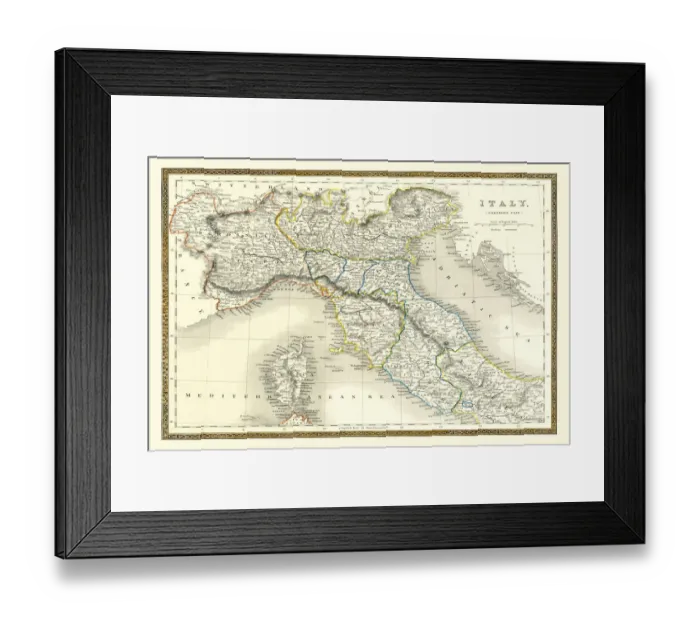 Framed Print : Old Map of Northern Italy 1852 by Henry George Collins