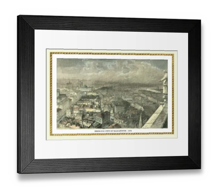 Framed Print : Birds Eye View of Manchester from the New Town Hall Tower 1876 Framed Print : Birds Eye View of Manchester from the New Town Hall Tower 1876