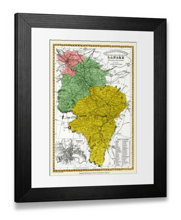 Framed Print : Old County Map of Lanark Scotland 1847 by A&C Black Framed Print : Old County Map of Lanark Scotland 1847 by A&C Black