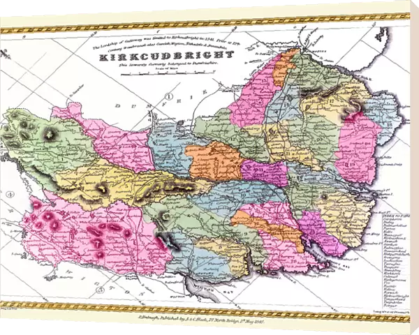 Old County Map of Kurkcudbright Scotland 1847 by A&C Black