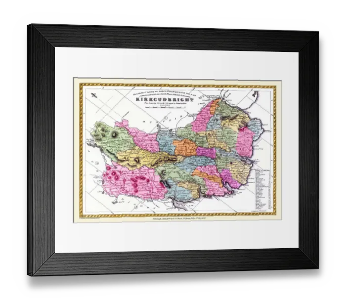 Framed Print : Old County Map of Kurkcudbright Scotland 1847 by A&C Black Framed Print : Old County Map of Kurkcudbright Scotland 1847 by A&C Black