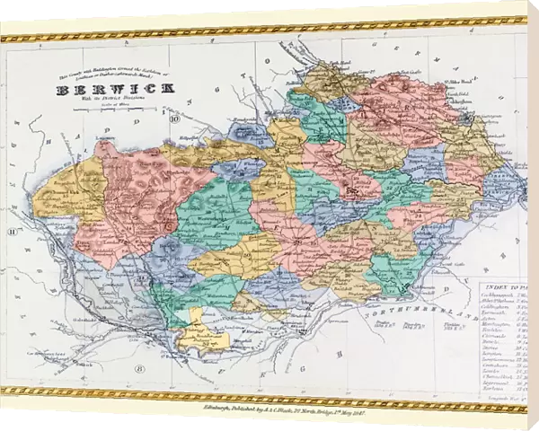 Old County Map of Berwick Scotland 1847 by A&C Black