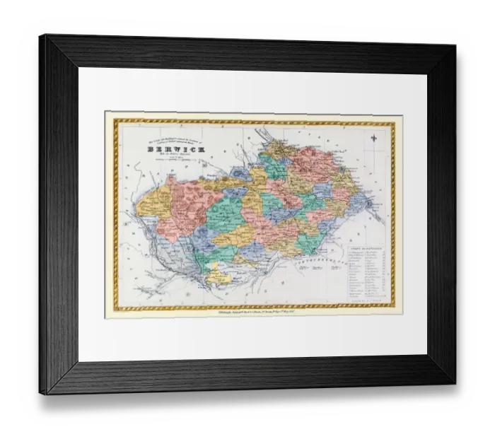 Framed Print : Old County Map of Berwick Scotland 1847 by A&C Black Framed Print : Old County Map of Berwick Scotland 1847 by A&C Black