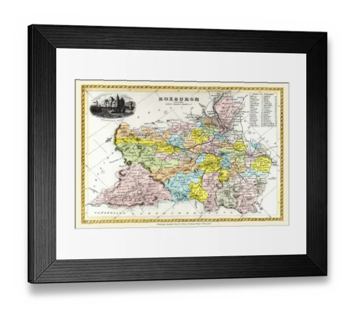 Framed Print : Old County Map of Roxburgh Scotland 1847 by A&C Black Framed Print : Old County Map of Roxburgh Scotland 1847 by A&C Black