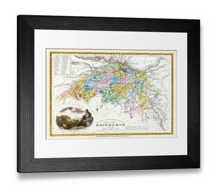 Framed Print : Old County Map of Edinburgh Scotland 1847 by A&C Black Framed Print : Old County Map of Edinburgh Scotland 1847 by A&C Black