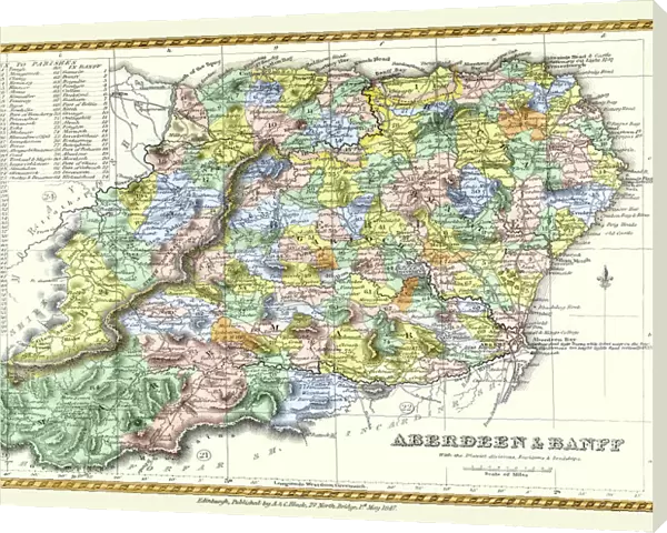 Old County Map of Aberdeen and Banff Scotland 1847 by A&C Black