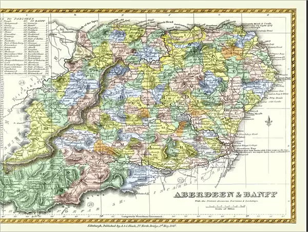 Old County Map of Aberdeen and Banff Scotland 1847 by A&C Black