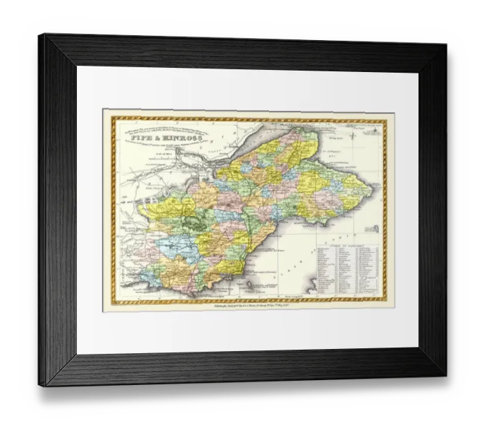 Framed Print : Old County Map of Fife and Kinross Scotland 1847 by A&C Black Framed Print : Old County Map of Fife and Kinross Scotland 1847 by A&C Black