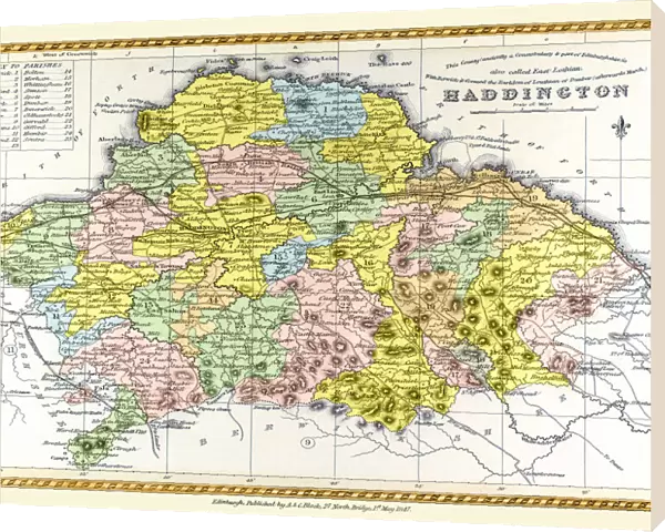 Old County Map of Haddington Scotland 1847 by A&C Black