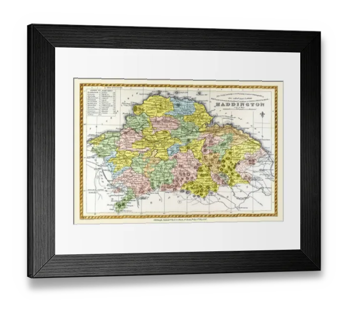 Framed Print : Old County Map of Haddington Scotland 1847 by A&C Black Framed Print : Old County Map of Haddington Scotland 1847 by A&C Black