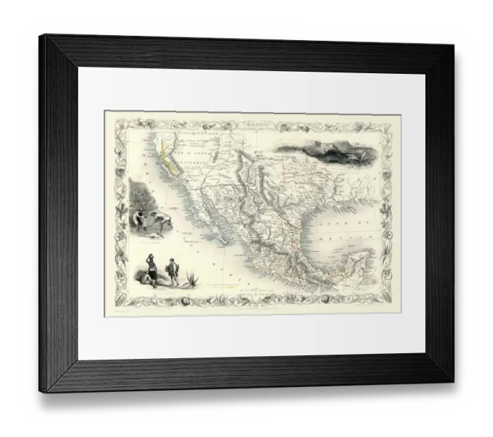 Framed Print : Old Map of Mexico, California & Texas 1851by John Tallis
