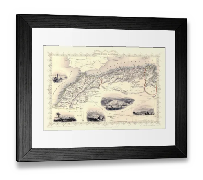 Framed Print : Old Map of Northern Africa 1851 by John Tallis Framed Print : Old Map of Northern Africa 1851 by John Tallis