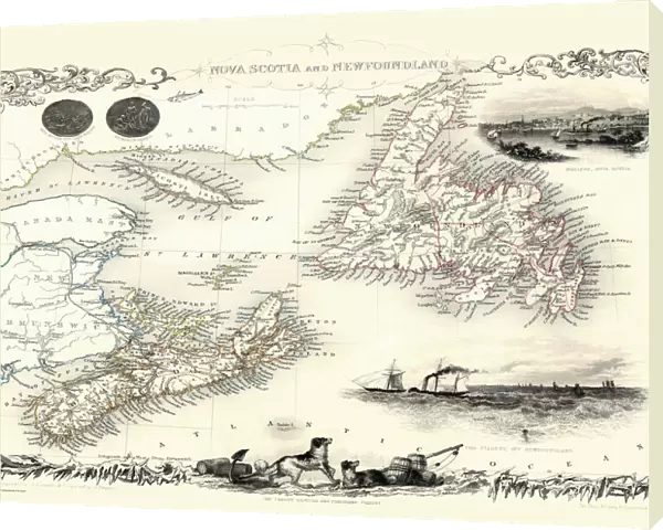 Old Map of Nova Scotia and Newfoundland 1851 by John Tallis