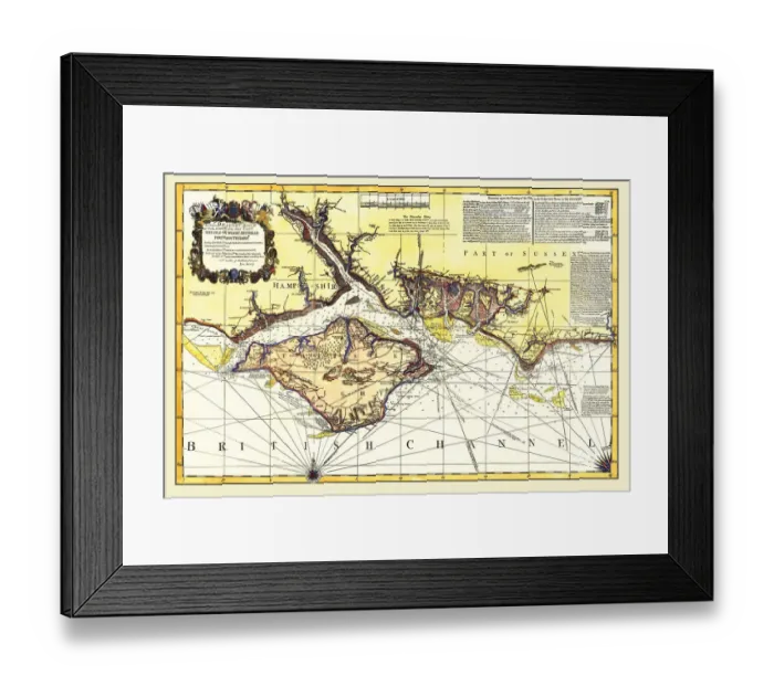 Framed Print : Early Coastal Survey Map of the Isle of Wight, Spithead and Portsmouth Harbour 1794