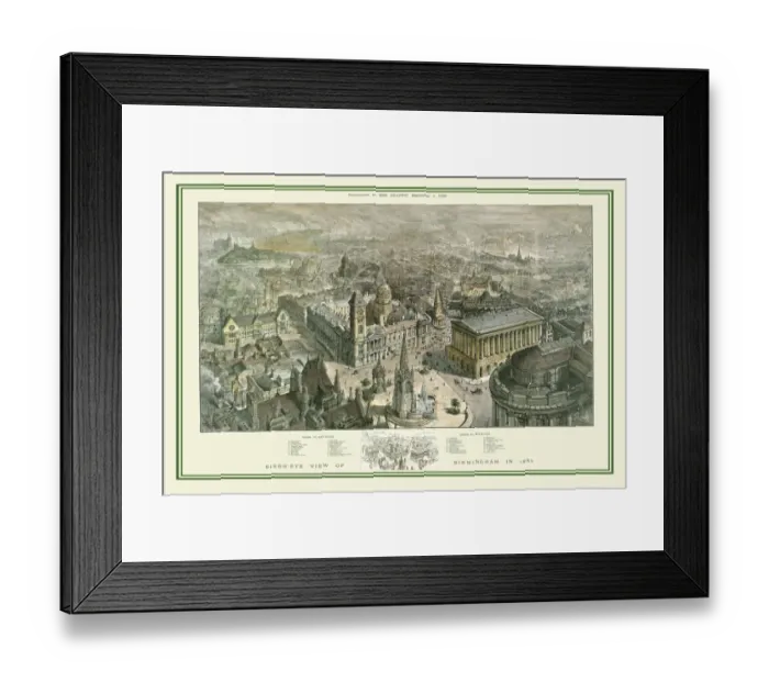 Framed Print : Birds Eye View of Birmingham In 1886