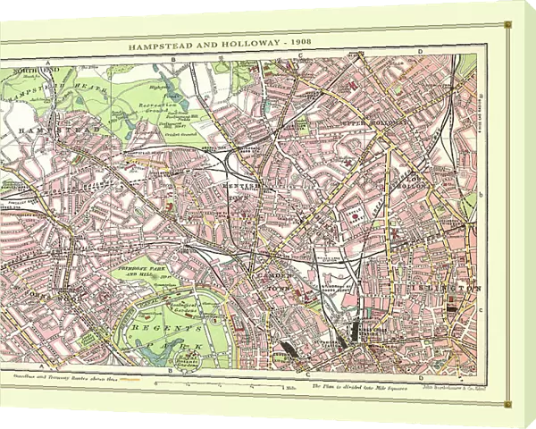 Old Street Map of Hamstead, Holloway and Islington 1908