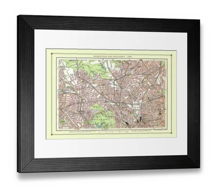 Framed Print : Old Street Map of Hamstead, Holloway and Islington 1908 Framed Print : Old Street Map of Hamstead, Holloway and Islington 1908