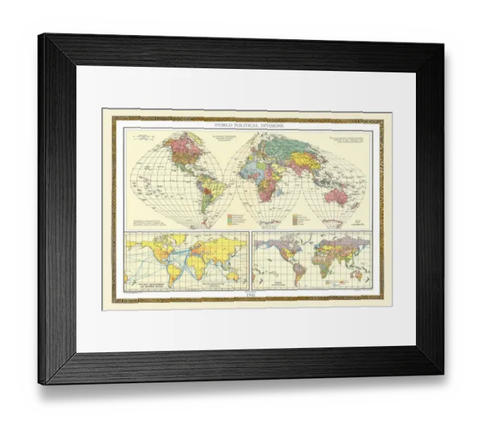 Framed Print : Old Map of the World 1942 Framed Print : Old Map of the World 1942