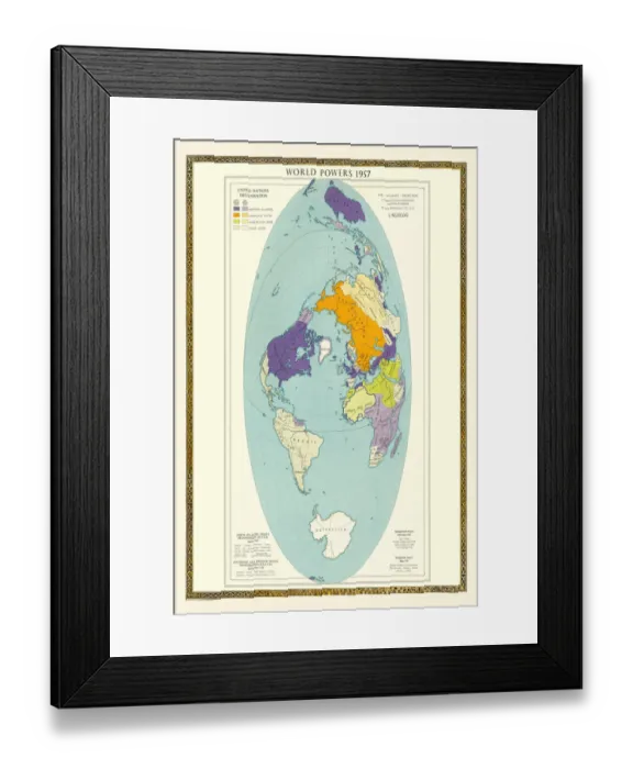 Framed Print : Old Map of the World 1957 Framed Print : Old Map of the World 1957