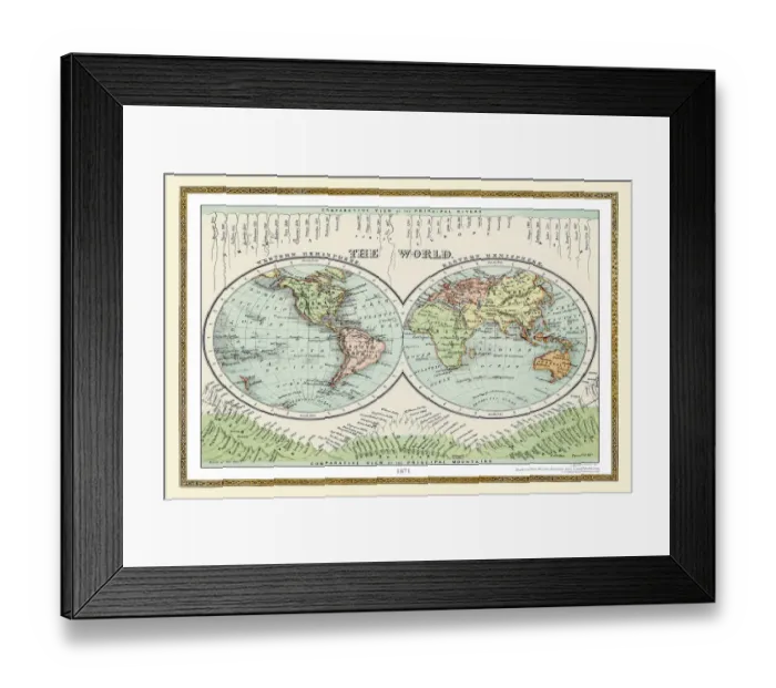 Framed Print : Old Map of the World 1871 Framed Print : Old Map of the World 1871