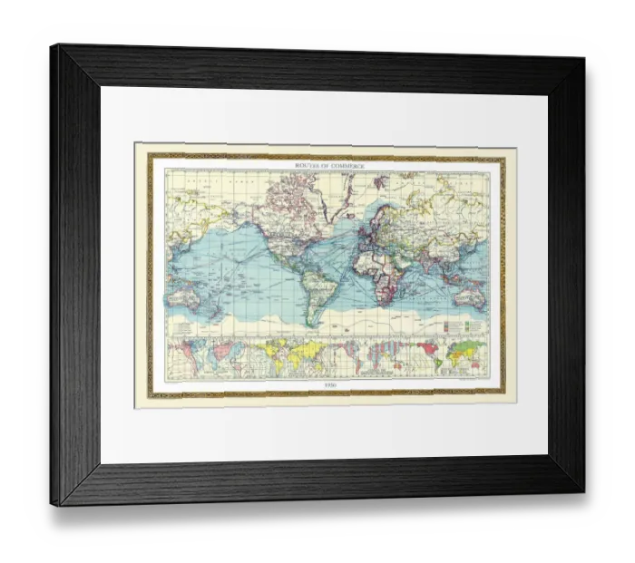 Framed Print : Old Map of the World 1950 Framed Print : Old Map of the World 1950