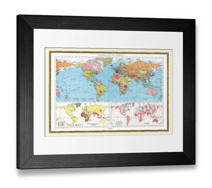 Framed Print : Old Map of the World 1970 Framed Print : Old Map of the World 1970