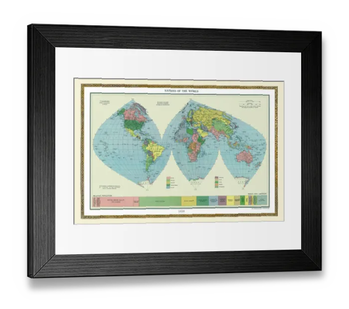 Framed Print : Old Map of the World 1939 Framed Print : Old Map of the World 1939