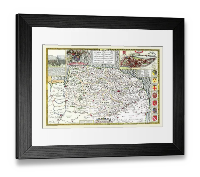 Framed Print : Old County Map of Norfolk 1611 by John Speed