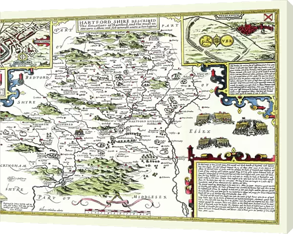 Old County Map of Hertfordshire 1611 by John Speed
