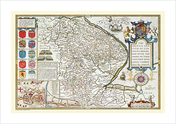 Old County Map of Lincolnshire 1611 by John Speed