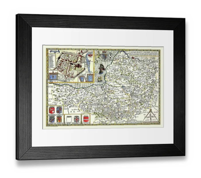 Framed Print : Old County Map of Somersetshire 1611 by John Speed Framed Print : Old County Map of Somersetshire 1611 by John Speed