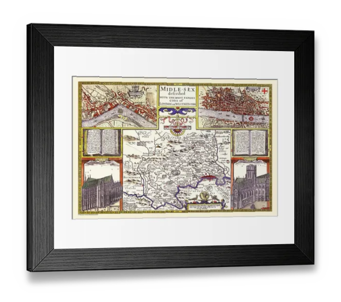 Framed Print : Old County Map of Middlesex by John Speed Framed Print : Old County Map of Middlesex by John Speed