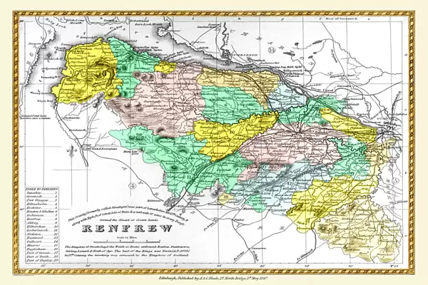 Old County Map of Renfrew Scotland 1847 by A&C Black