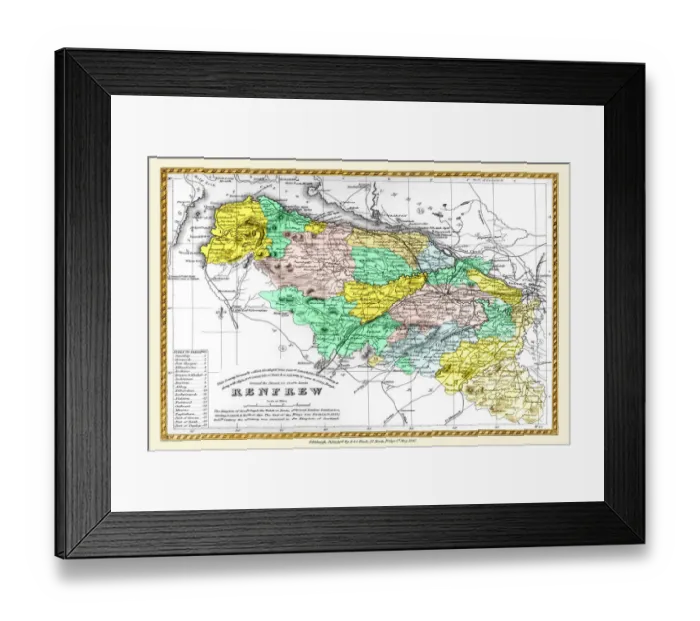 Framed Print : Old County Map of Renfrew Scotland 1847 by A&C Black Framed Print : Old County Map of Renfrew Scotland 1847 by A&C Black