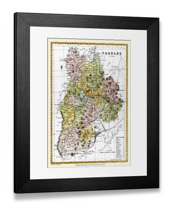 Framed Print : Old County Map of Peebles Scotland 1847 by A&C Black Framed Print : Old County Map of Peebles Scotland 1847 by A&C Black