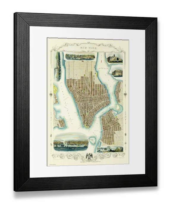 Framed Print : Old Map of New York United States of America 1851 by John Tallis Framed Print : Old Map of New York United States of America 1851 by John Tallis