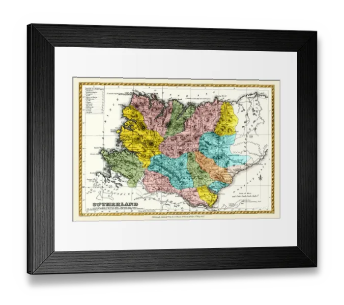 Framed Print : Old County Map of Sutherland Scotland 1847 by A&C Black