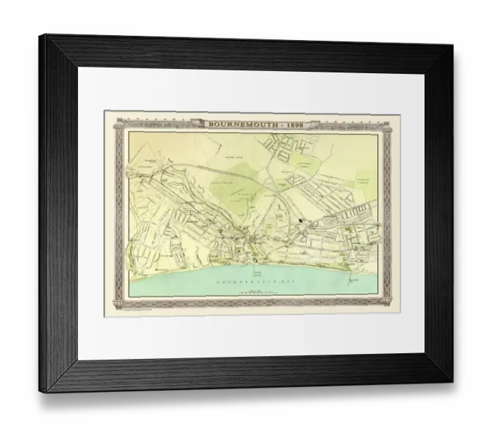 Framed Print : Old Map of Bournemouth 1898 from the Royal Atlas by Bartholomew Framed Print : Old Map of Bournemouth 1898 from the Royal Atlas by Bartholomew