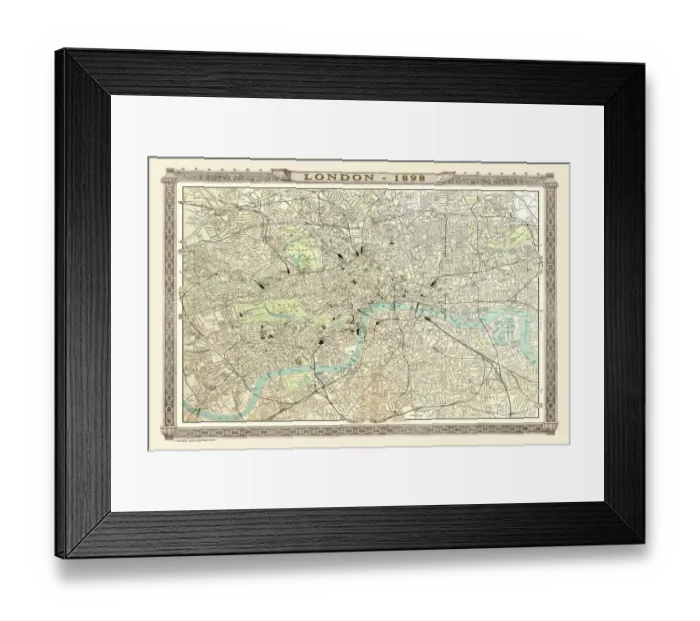 Framed Print : Old Map of London 1898 from the Royal Atlas by Bartholomew