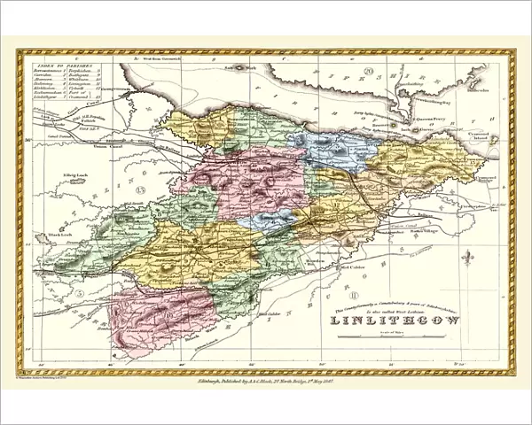 Old County Map of Linlithgow Scotland 1847 by A&C Black