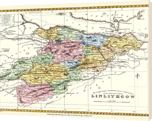 Old County Map of Linlithgow Scotland 1847 by A&C Black
